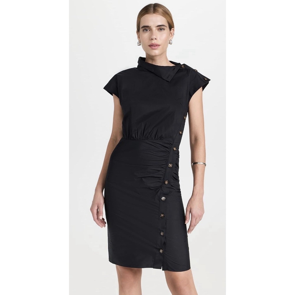 Veronica Beard Black Arabel Gathered Structured Cotton Blend Mini Dress Chic 8